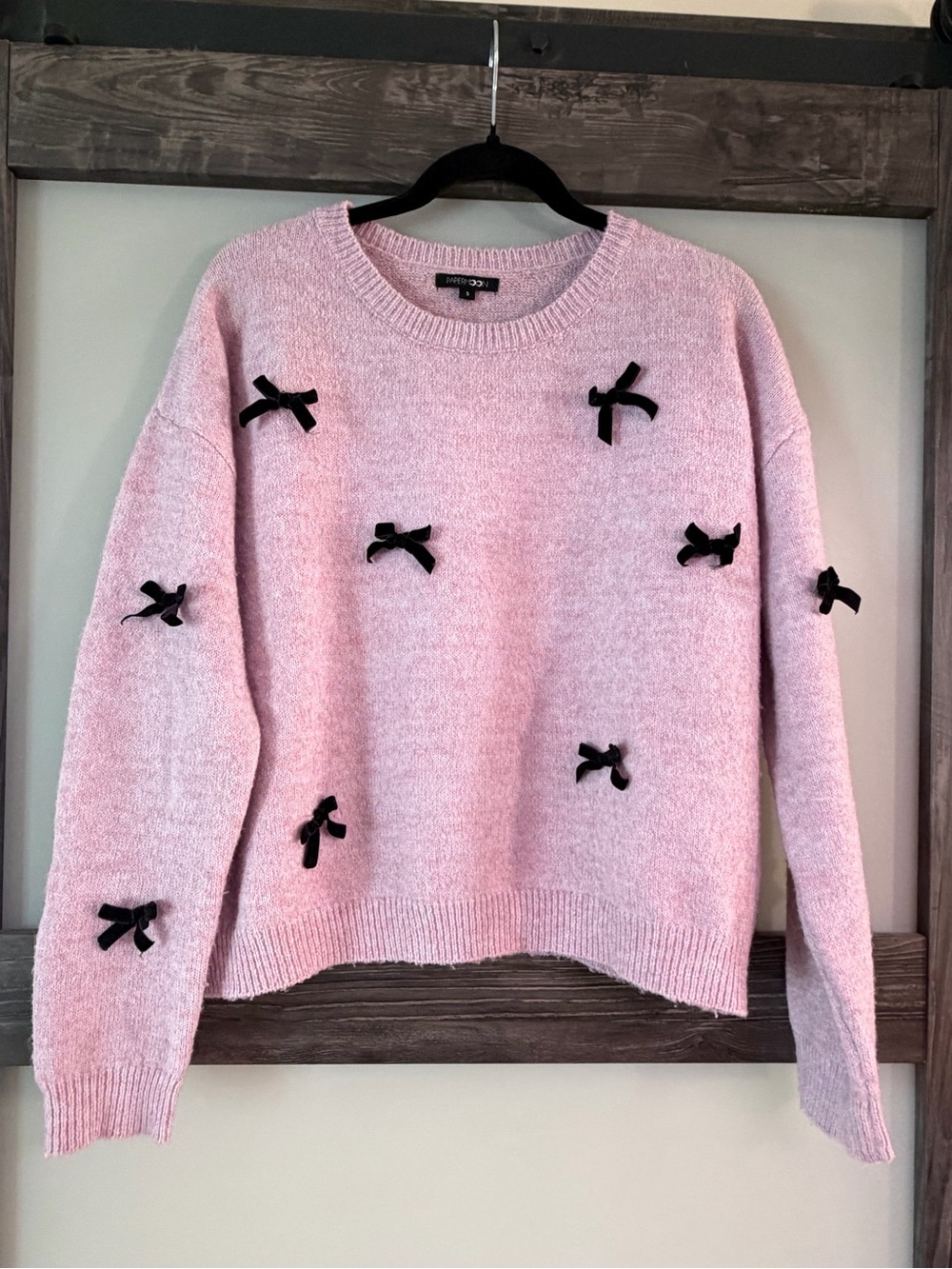 Papermoon Light Purple Crewneck Sweater with Black Bow Trim